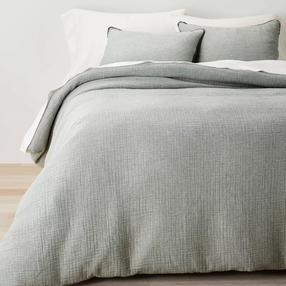 Full/Queen Textured Chambray Cotton Duvet
Cover & Sham Set Dark Teal Blue